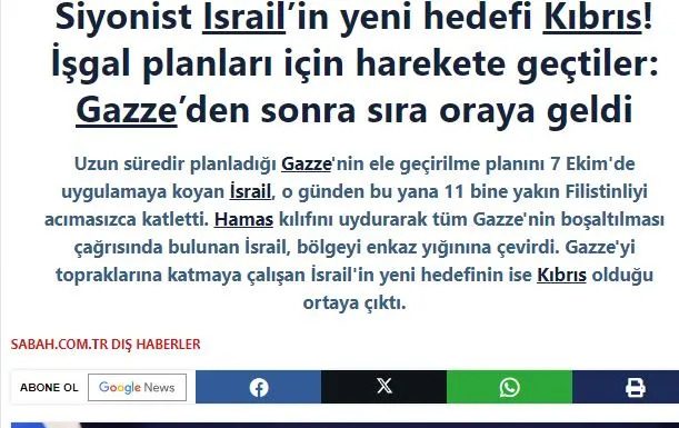 Turkish Newspaper: New Goal of Israeli Zionists Is Cyprus (EN-GR)