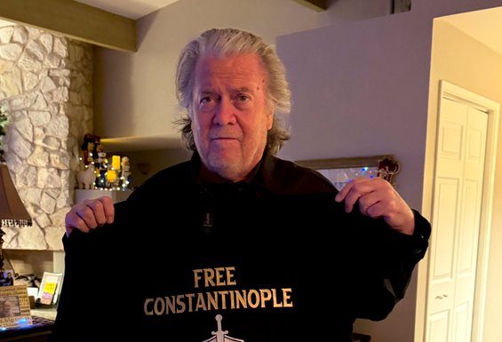 Steve Bannon Shows “Free Constantinople” T-Shirt!